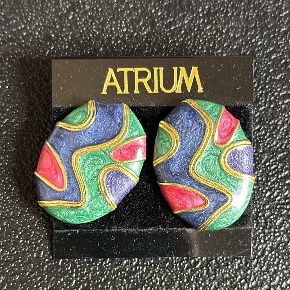 Vintage Atrium Enamel Pierced Oval Colorful 80’s Retro Earrings Cosplay